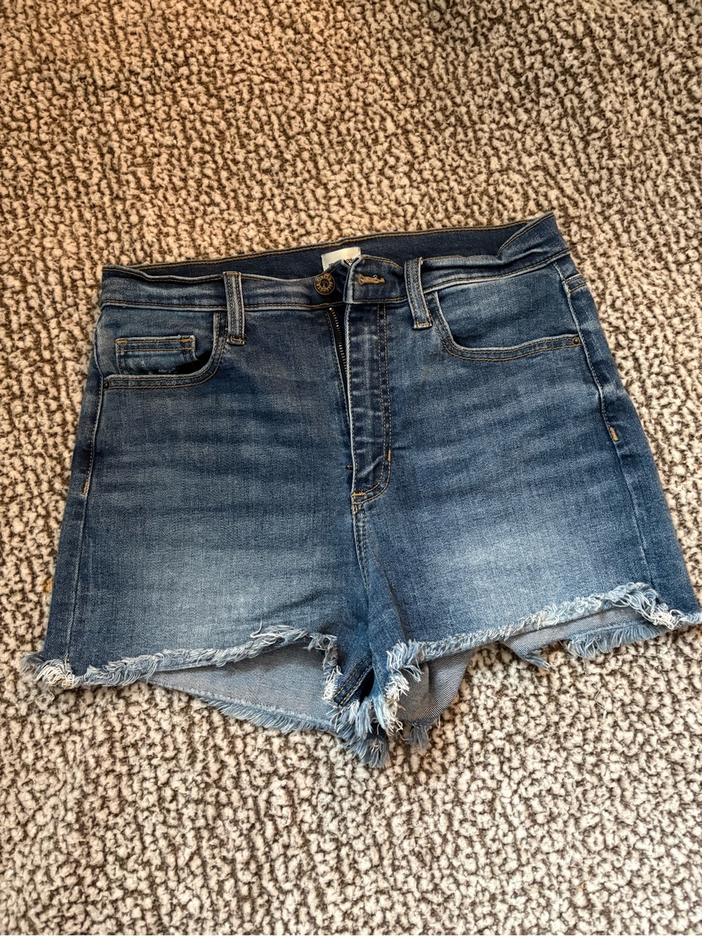Sneak Peek Distressed Medium Blue Denim Frayed Hem Shorts